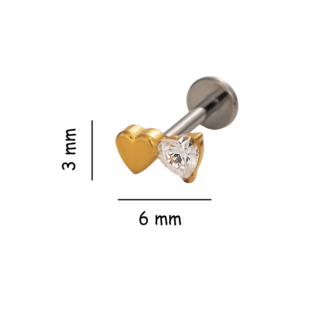 Duo Heart Titanium Flat Back Stud Earring