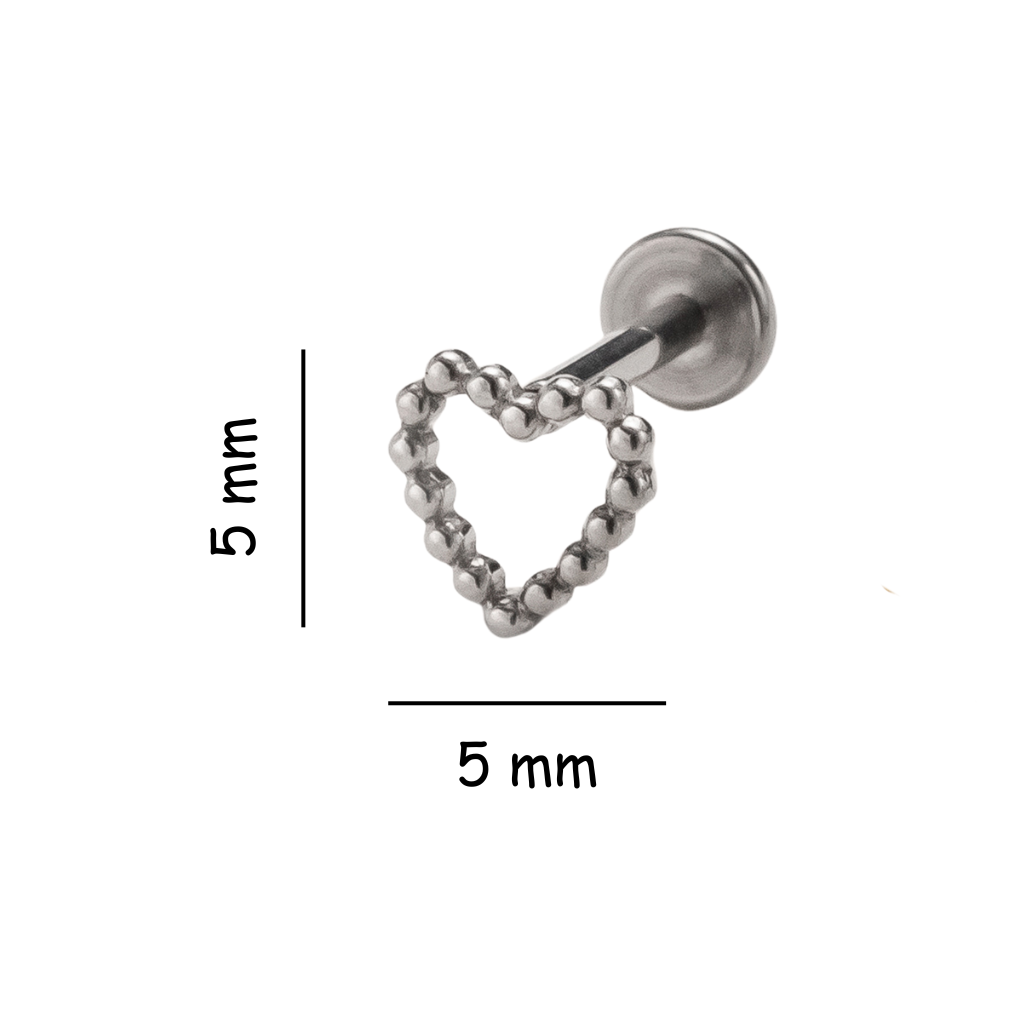 Beaded Heart Titanium Flat Back Stud Earring