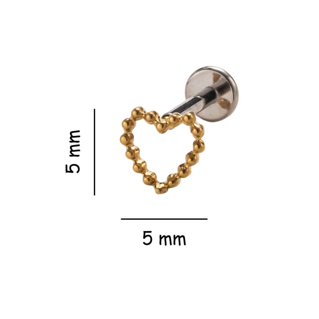 Beaded Heart Titanium Flat Back Stud Earring