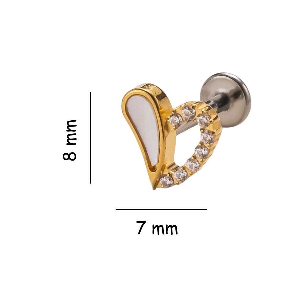 Curved Heart Titanium Flat Back Stud Earring