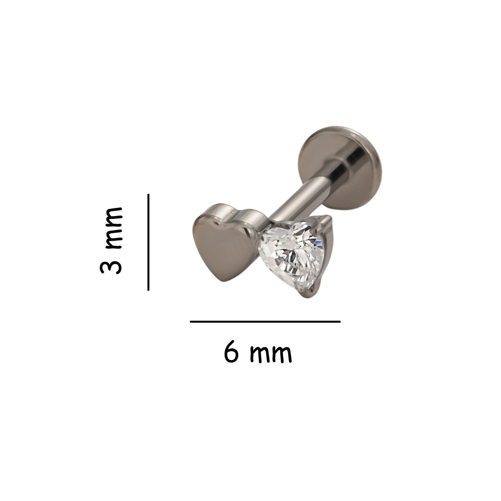 Duo Heart Titanium Flat Back Stud Earring