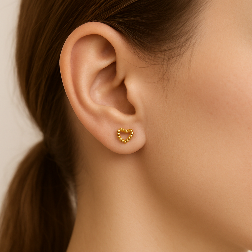 Beaded Heart Flat Back Titanium Stud Earring