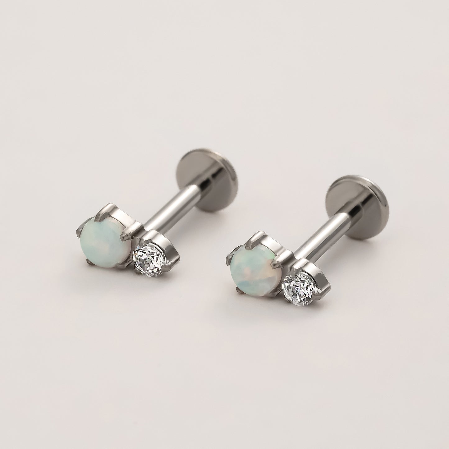 Twin Moonlight Opal Flat Back Titanium Stud Earring