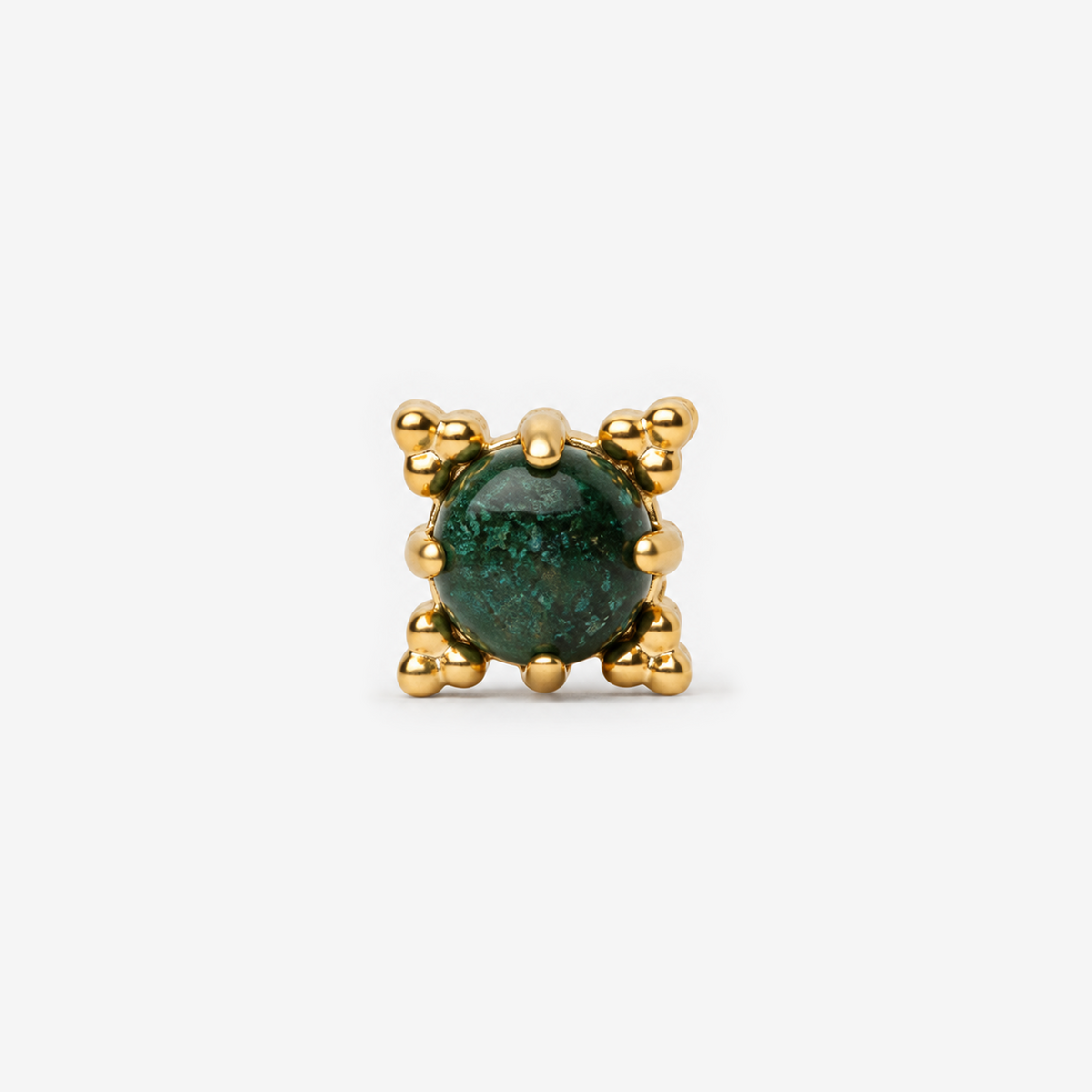 Vintage Gem flat back earring with opal in 18K gold plating, front view