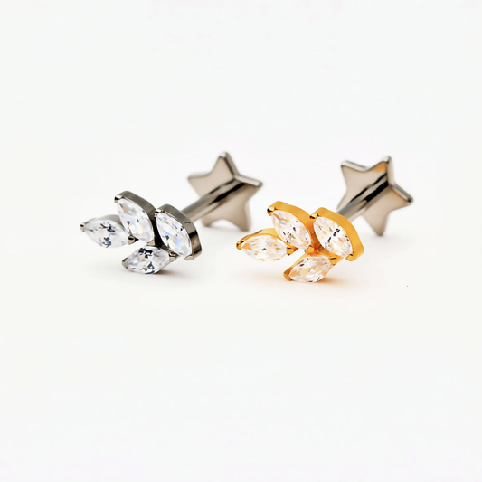 Internally Threaded | Mini Leaf Titanium Flat Back Stud Earring