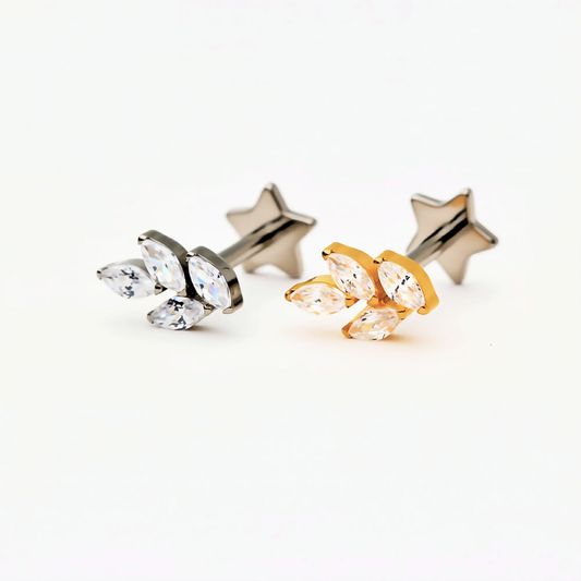 Internally Threaded | Mini Leaf Titanium Flat Back Stud Earring