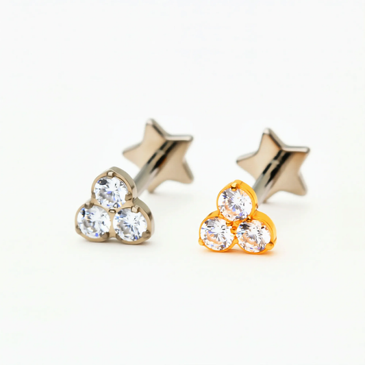 Internally Threaded | Mini Clover Titanium Flat Back Stud Earring