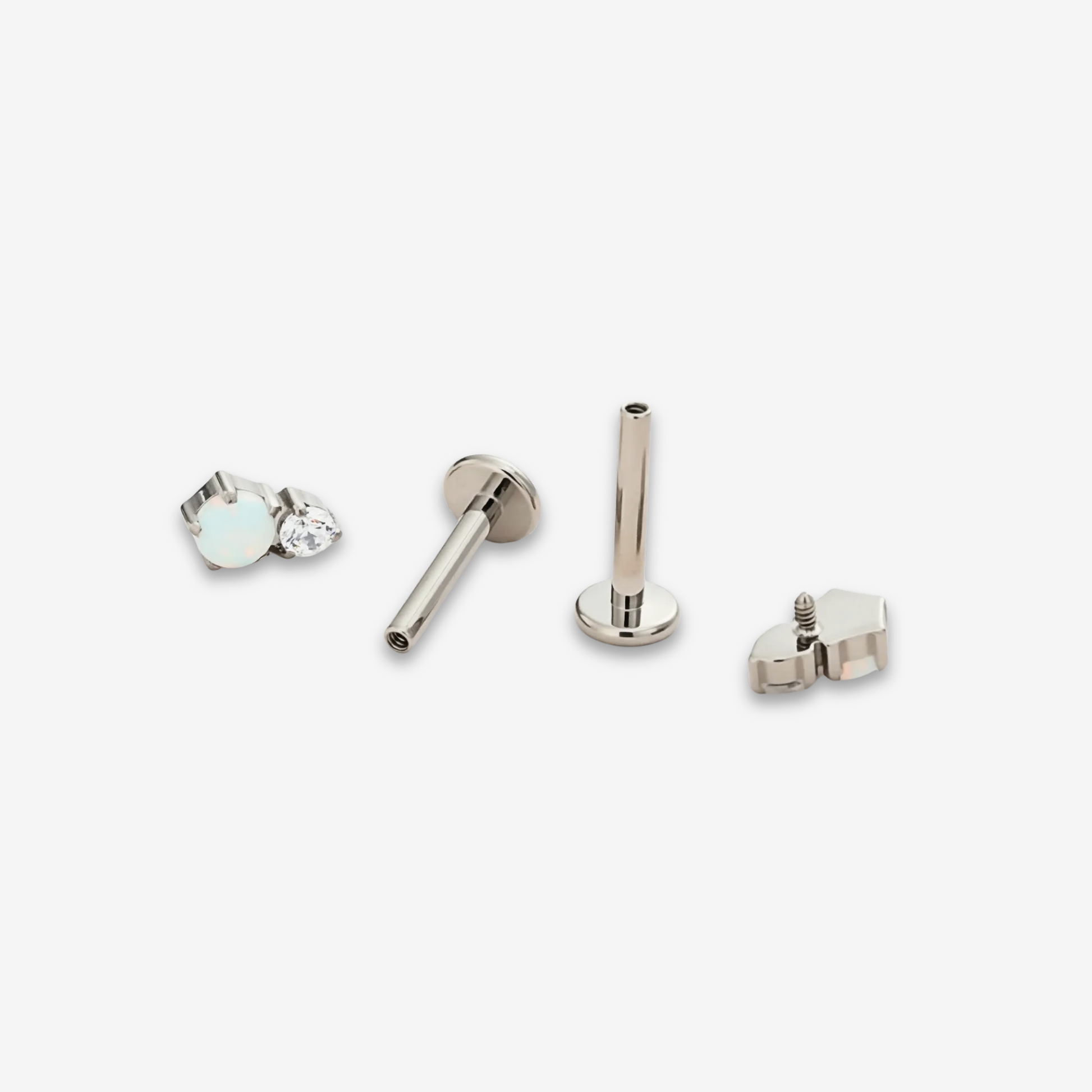 Back and post view of the Titanium Twin Moonlight Opal internally threaded flat back stud earring, showing the implant-grade titanium internal threading and smooth flat back.