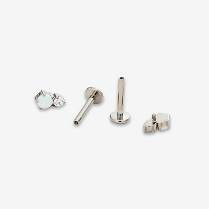 Back and post view of the Titanium Twin Moonlight Opal internally threaded flat back stud earring, showing the implant-grade titanium internal threading and smooth flat back.