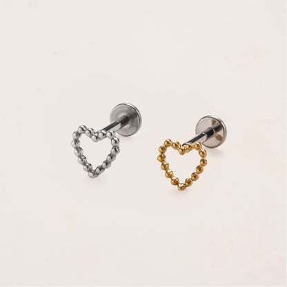 Beaded Heart Flat Back Titanium Stud Earring