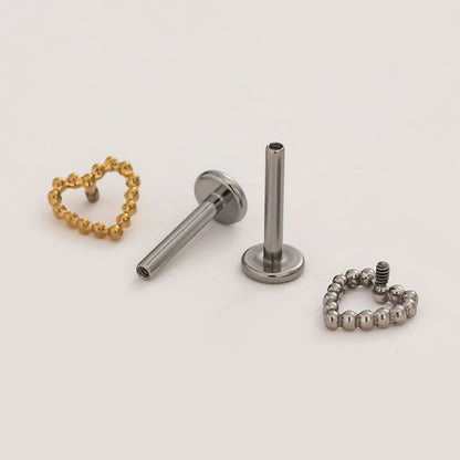 Beaded Heart Flat Back Titanium Stud Earring