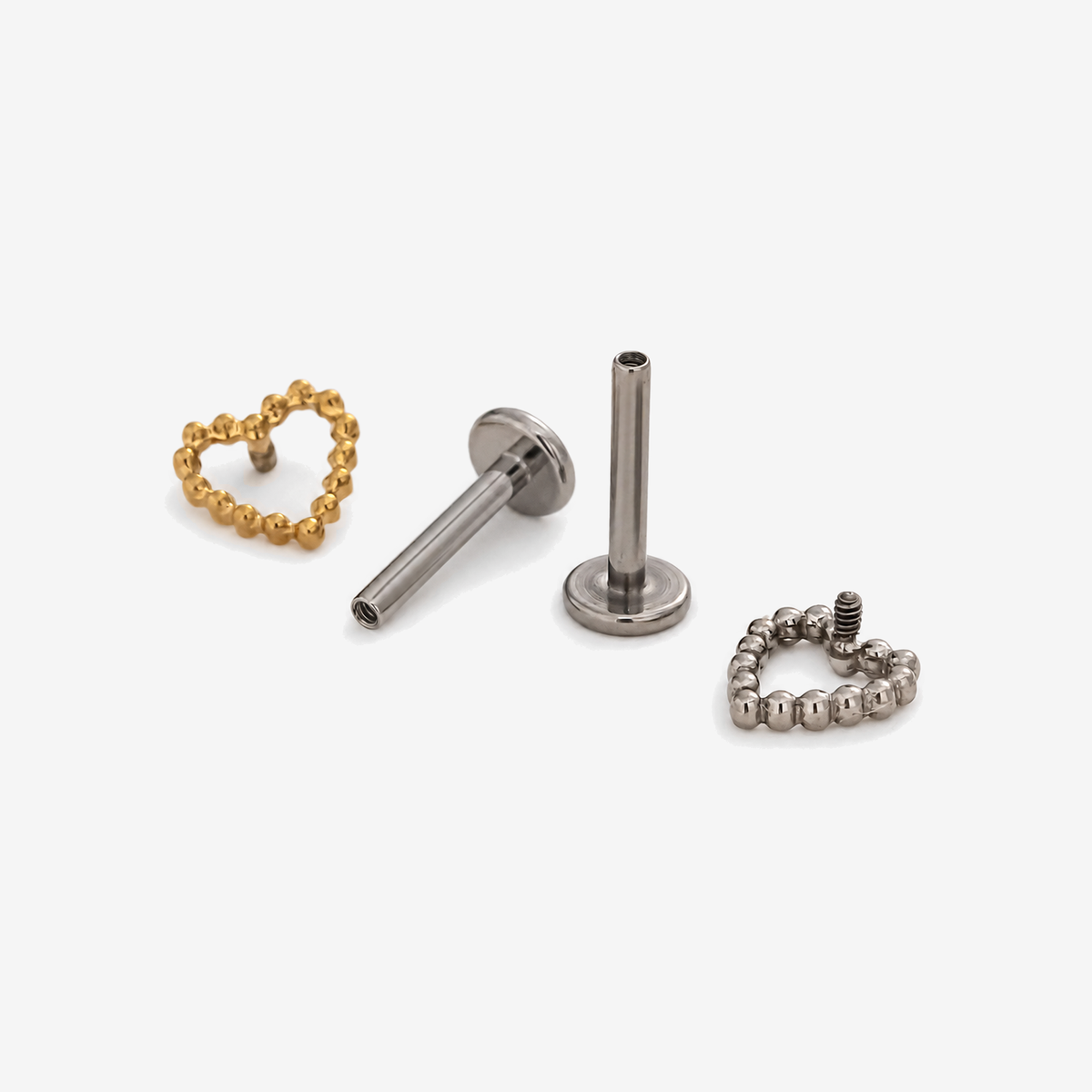 Beaded Heart titanium and gold earrings, detached tops and posts