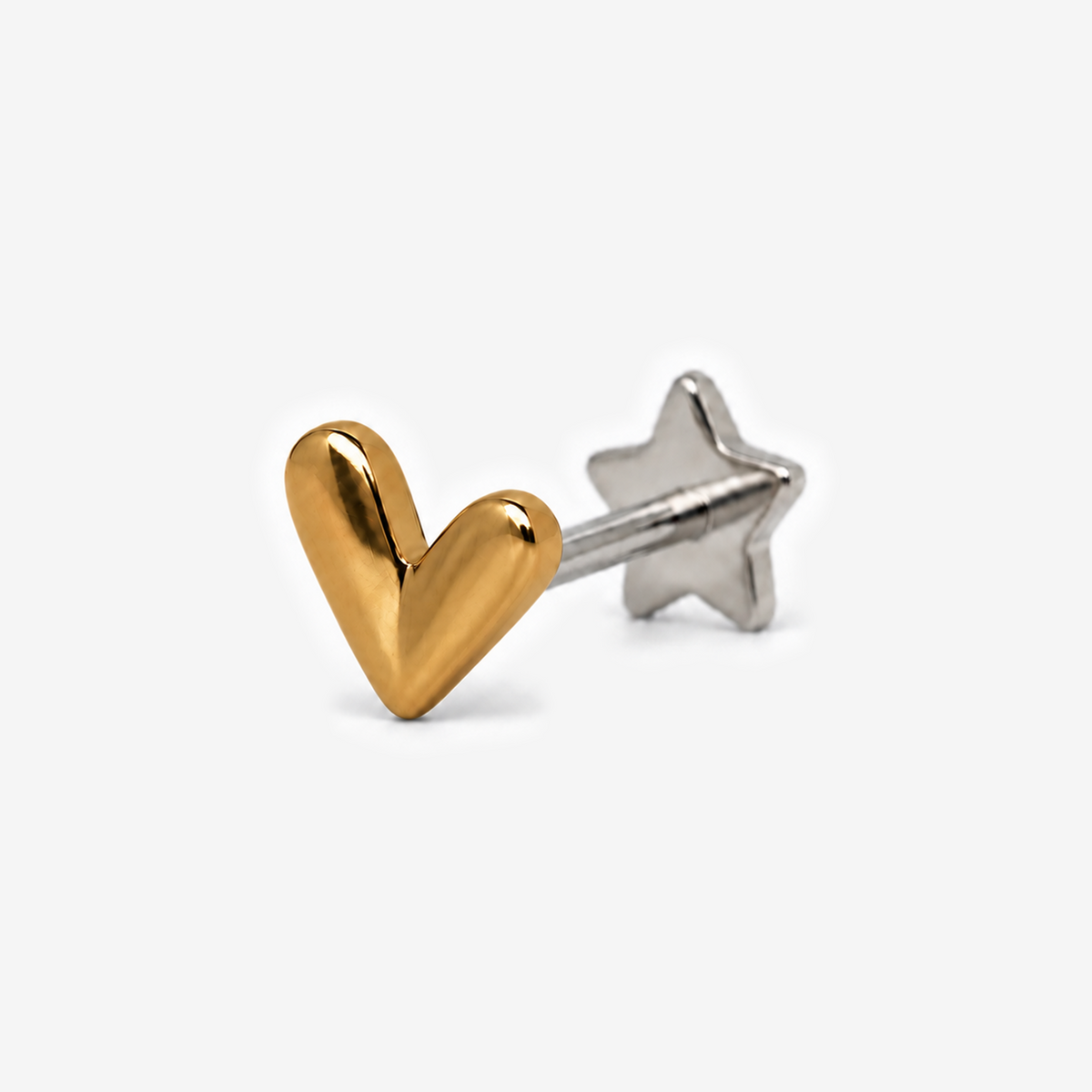 Candy Heart flat back earring in gold, angled view