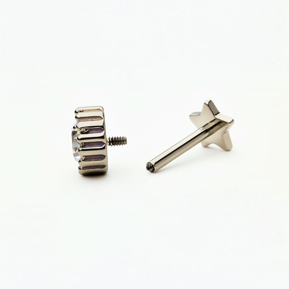 Crown Spark flat back earring, decorative top and post shown separately