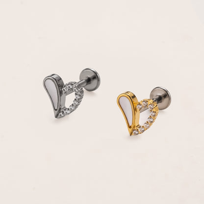 Curved Heart Flat Back Titanium Stud Earring