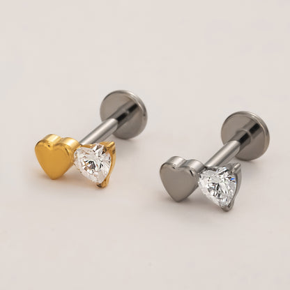 Duo Heart Flat Back Titanium Stud Earring