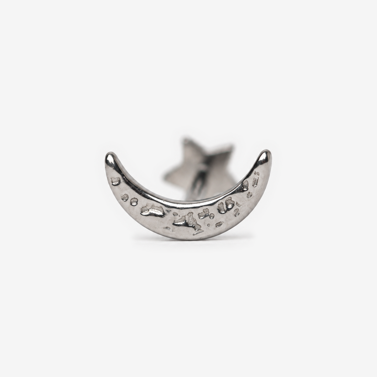 Lunar Crescent flat back earring in titanium, front view