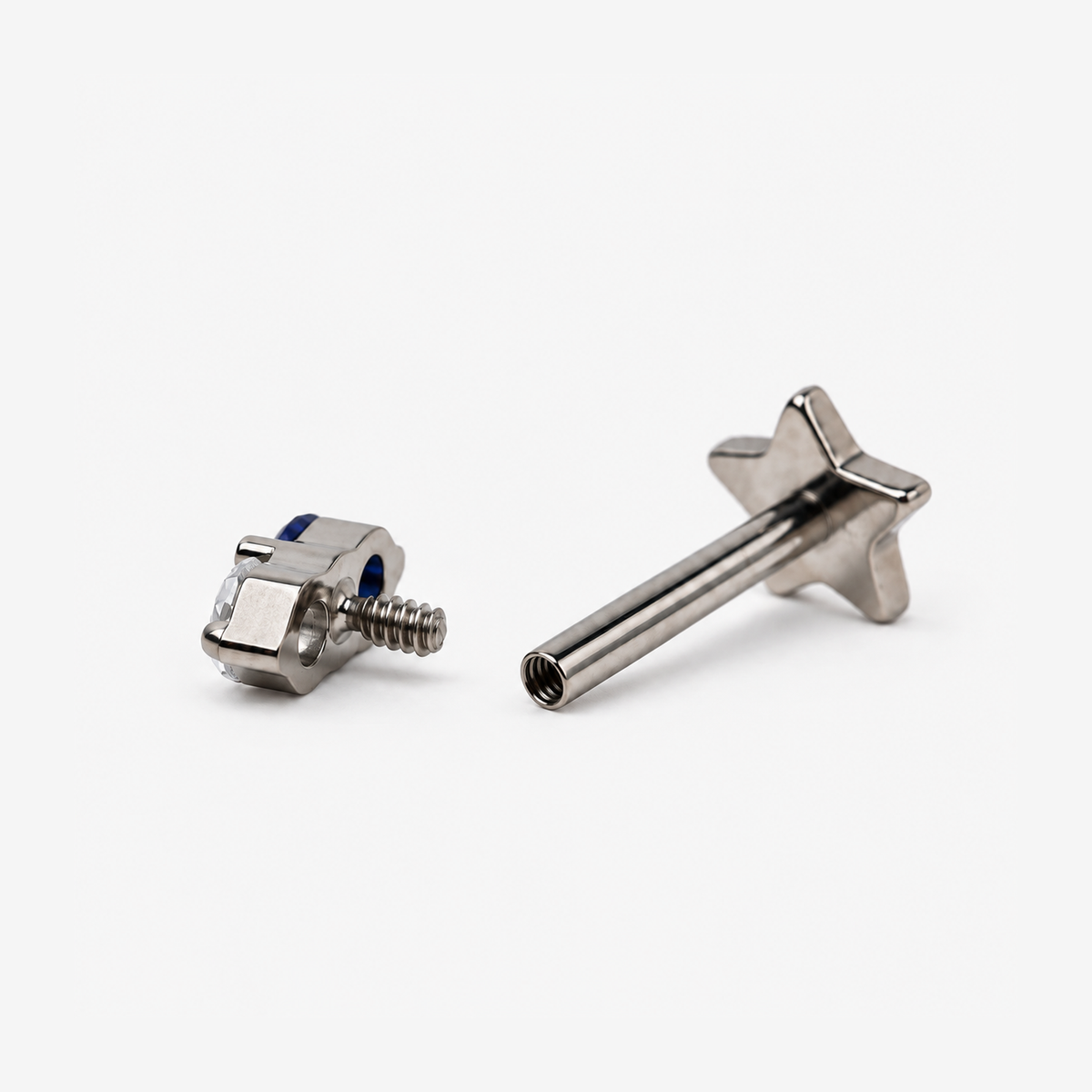 Moonlit internally threaded decorative top and titanium star-back post, separated