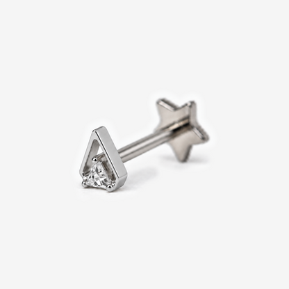 Nova Triangle flat back earring in titanium, angled view