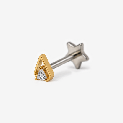Nova Triangle flat back earring in gold, angled view