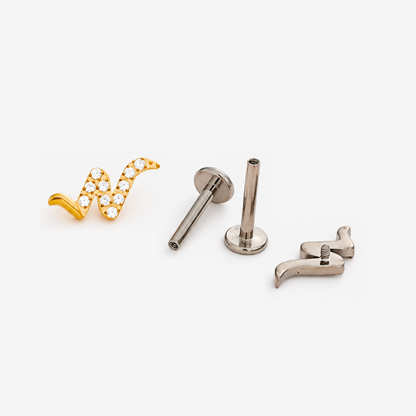Snaked Wave flat back earring, showing the decorative top and post separately.