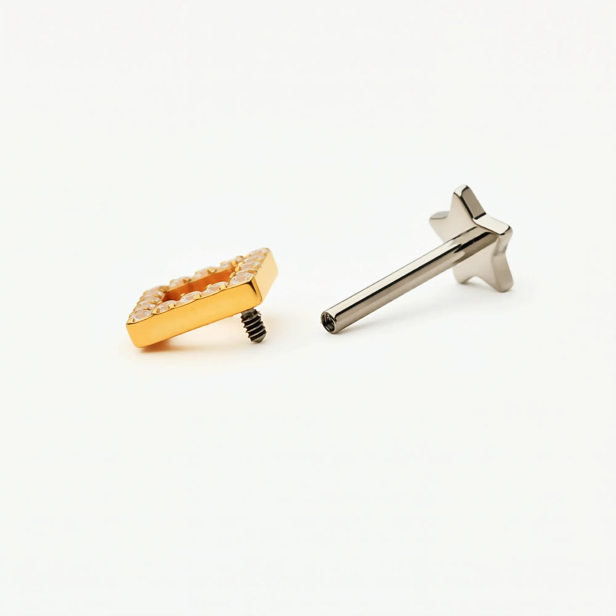 Spark Frame flat back earring, decorative top and post shown separately