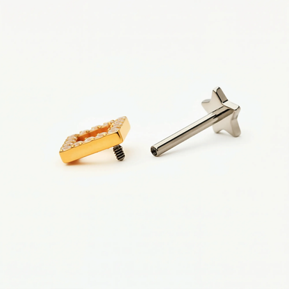 Spark Frame flat back earring, decorative top and post shown separately