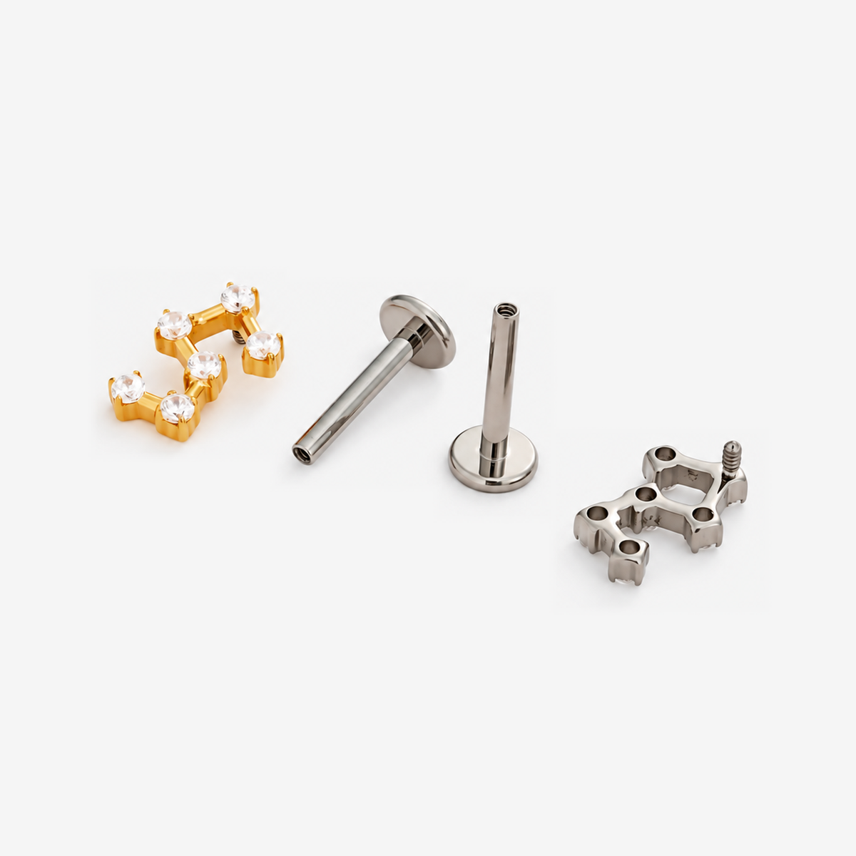 Stellar Steps flat back earring, showing the decorative top and post separately.