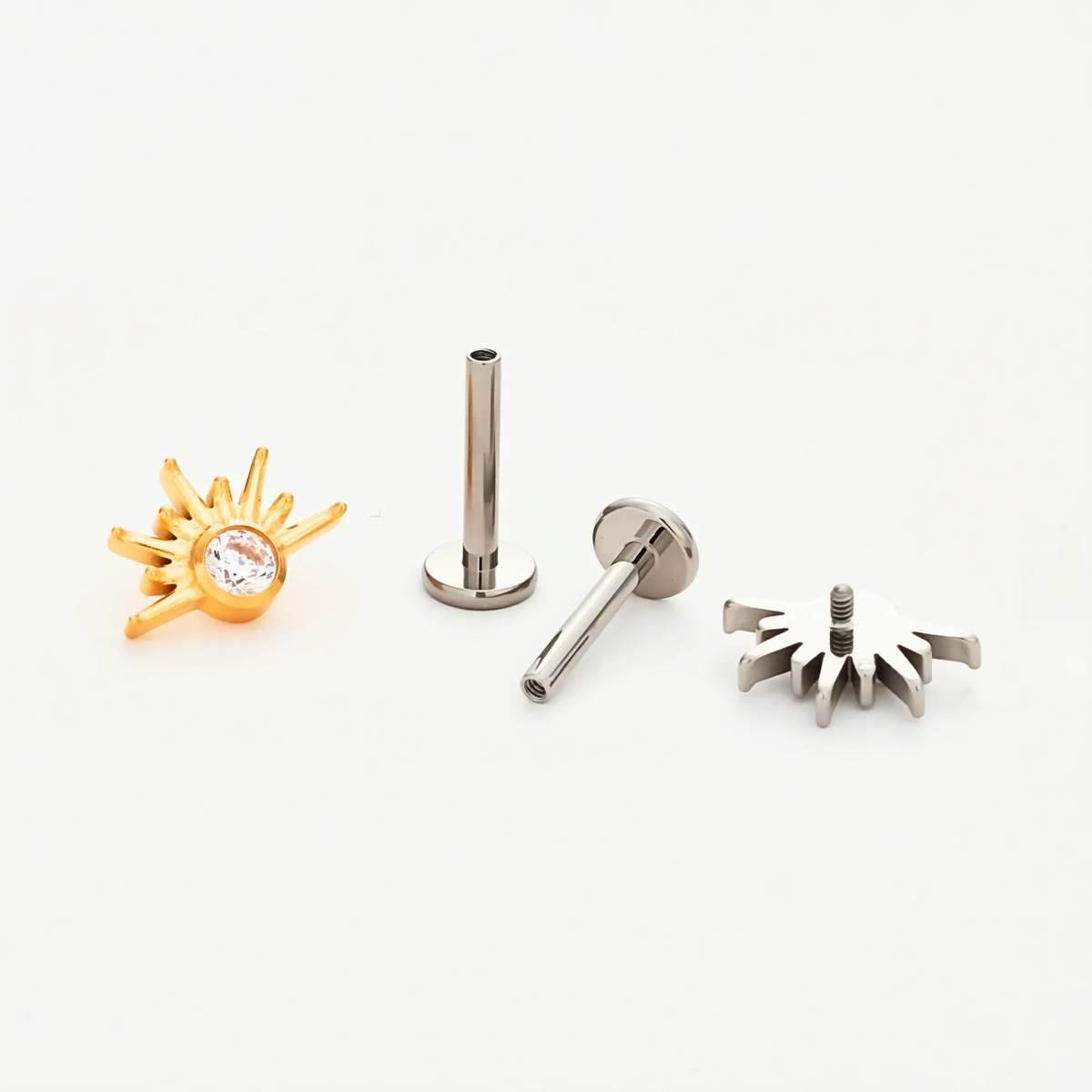 Sunbeam flat back earring, decorative top and post shown separately