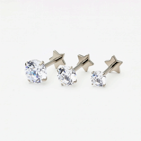 Timeless Radiance titanium flat back earrings in three top sizes