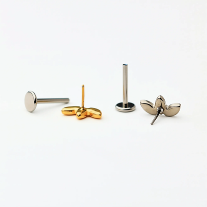 Triple Leaf flat back earring, decorative top and post shown separately