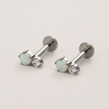 Twin Moonlight Opal Flat Back Titanium Stud Earring