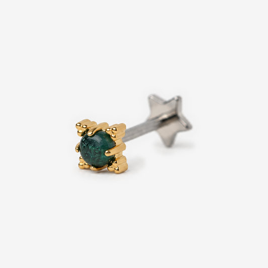 Vintage Gem flat back earring with opal in 18K gold plating, angled view