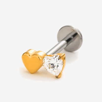 Duo Heart gold titanium flat back stud earring