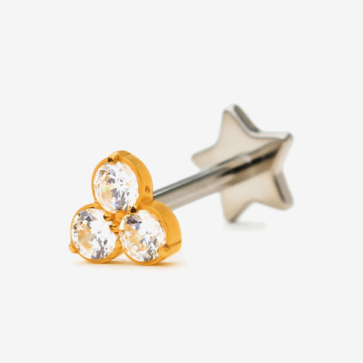 Mini Clover three-stone CZ gold titanium flat back earring