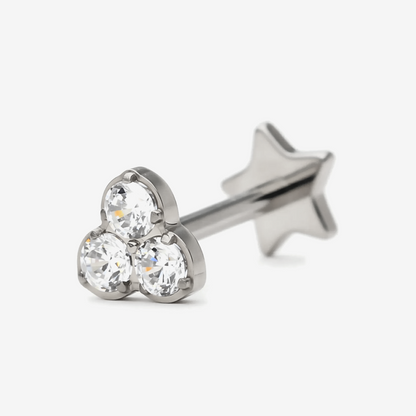 Mini Clover three-stone CZ titanium flat back earring