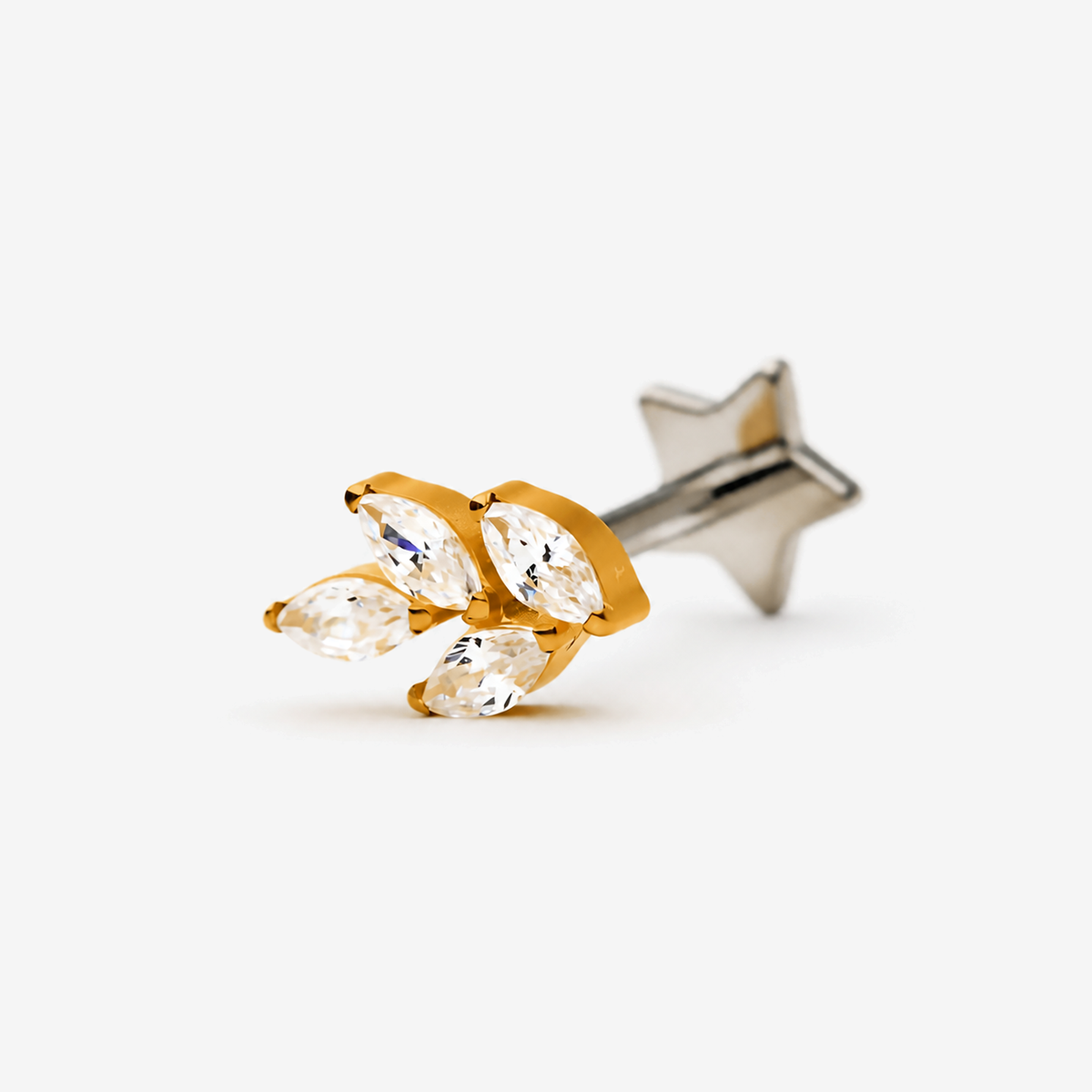 Mini Leaf marquise CZ gold titanium flat back earring