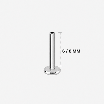 Threadless push-pin implant-grade titanium flat back post, 6 / 8 mm post length.