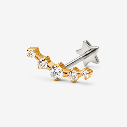 Radiant Row curved CZ gold titanium flat back earring