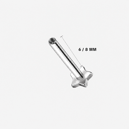 Internally threaded implant-grade titanium flat back post, 6 / 8 mm post length.