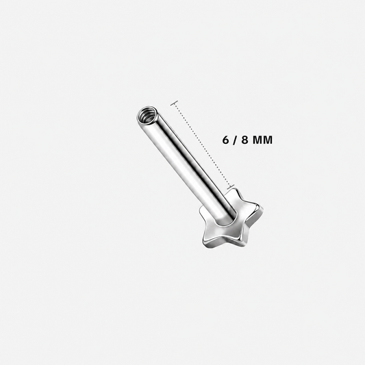 Internally threaded implant-grade titanium flat back replacement post, showing the threaded opening at the top, labelled 6 / 8 mm post length.