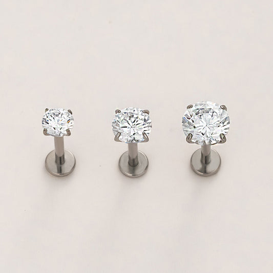 Titanium timeless radiance flat back stud earrings in natural titanium with classic round crystal center, hypoallergenic and safe for sensitive ears