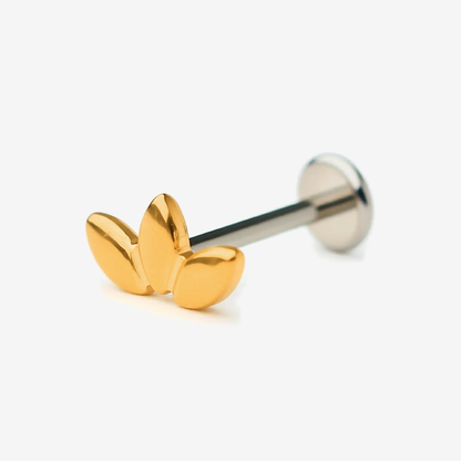 Triple Leaf gold titanium flat back stud earring